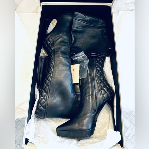 NWT RARE RUNWAY AUTHENTIC BURBERRY THIGH HIGH BLACK LEATHER BOOTS - Picture 13 of 14